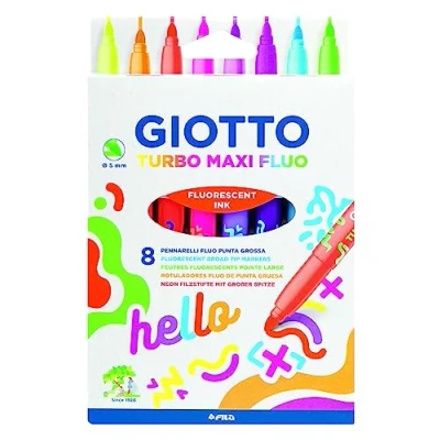 Abbildung von Giotto Turbo Maxi Fasermaler mit fluoreszierender Tintenfaserspitze, breite Spitze, 5 mm Mine, 8 Farben