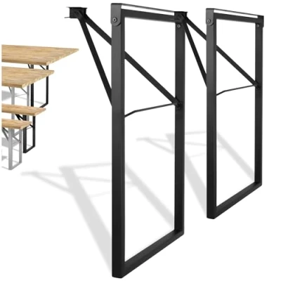 Abbildung von Natural Goods Berlin 2er Set Gartentisch Gestell klappbar (Schwarz, 70x42 cm) Metall Tischbeine im Kastenprofil für Bierzeltgarnituren Stabiles Tischgestell Garten, Terrasse &amp; Camping