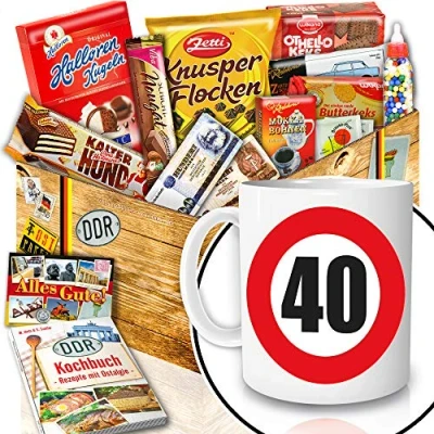 Abbildung von Geschenk Frauen 40. Geburtstag + Becher Süßes DDR Set Tasse 40