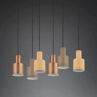 Abbildung von Trio Leuchten Pendelleuchte Agudo 319400617, Metall Schwarz matt, Schirm Coffee/Beige/Taupe, exkl. 6x E27