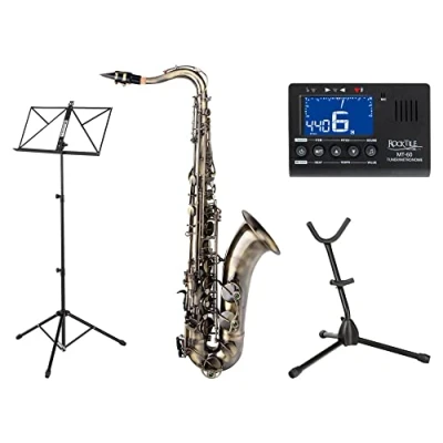 Abbildung von Classic Cantabile Winds TS 450 Antique Yellow Tenorsaxophon SET (Messing, Vintage Lackierung, Hoch Fis Klappen, Koffer, Ständer, Tuner, Metronom, Notenständer)