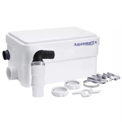 Abbildung von Aquamatix Duscha Duschpumpe 250W Hebeanlage Kompakte Abwasserpumpe, Haushaltspumpe 10m Vertikale Pumpentfernung 135L/min für Duschen, Waschbecken 2 Zuläufe