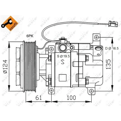 Abbildung von NRF EASY FIT 32233 Kompressor H12A1 12 PAG 46 mit Kompressoröl, Dichtring MAZDA: 3 Hatchback, Limousine