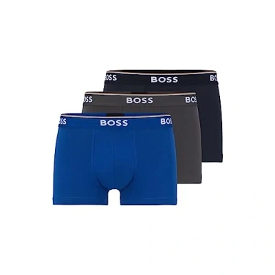 Abbildung von HUGO Herren Fit Trunkstrunk 3p Co/EL 10146061 013 الر, Stretch Baumwolle, reguläre Passform Badehose, Marineblau/Anthrazit/Blau, Medium (3er Pack)