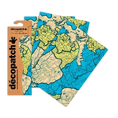 Abbildung von Decopatch Papier No. 691 (türkis Landkarte, 395 x 298 mm) 3er Pack