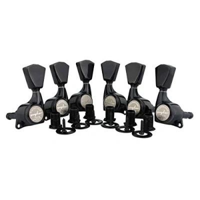 Abbildung von Guyker 6Pcs Guitar Locking Tuners (3L + 3R Handed) 1:21 Lock String Sealed Tuning Key Pegs Machine Heads with Keystone Knob Replacement for LP, SG, TL Style Electric or Acoustic Guitars Black