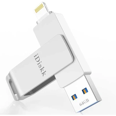 Abbildung von iDiskk MFi zertifizierter 64GB Lightning USB Foto Stick Speicher weiterung Sicherung Flash Laufwerk
