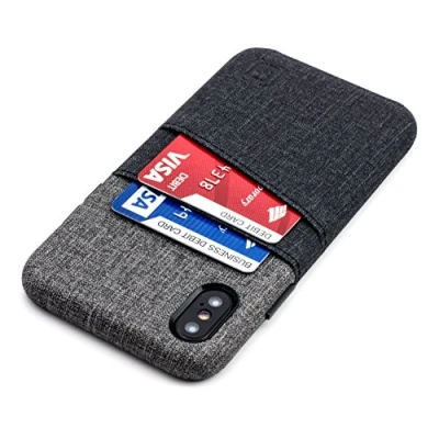 Abbildung von Dockem Luxe Handyhülle mit 2X Kartenfach für iPhone X/XS: Minimalistisches Kartenetui aus Ultra griffigem Canvas Kunstleder Schlanke Wallet Handytasche [Schwarz/Grau]