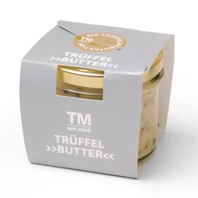Abbildung von die Trüffelmanufaktur Feinkost Trüffelbutter Clari mit 15% echtem schwarzem Trüffel, Delikatesse für Feinschmecker, weiße Trueffel Butter im Glas á 95 g, dank Butterreinfett länger haltbar