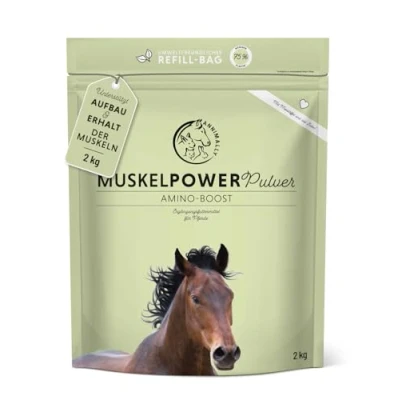 Abbildung von Annimally Muskelaufbau Pulver für Pferde 2kg mit Sojaprotein, Lysin, Carnitin, Threonin, Methionin Amino Zusatzfutter die Stärkung der Muskulatur beim Pferd Alternative zu Liquid
