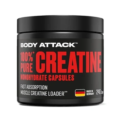 Abbildung von Body Attack 100% Pure Creatine Capsules, 240 Kapseln, 1er Pack (1 x 221g)