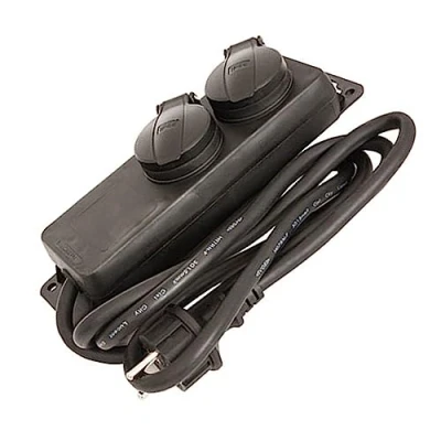 Abbildung von Steckdosenleiste 2 fach Outdoor mit Klappe Farbe schwarz IP44 Querschnitt 1,5mm² für 2x Schukostecker