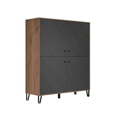 Abbildung von trendteam smart living Highboard Schrank Wohnzimmer Montez Aufbaumaß (BxHxT) 123 x 136 40 cm Farbe Eiche Kraft Gold mit Graphit 2102862C4