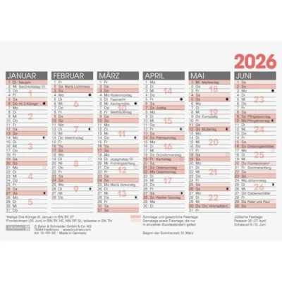 Abbildung von 25 x Brunnen Tafelkalender A6quer 2026