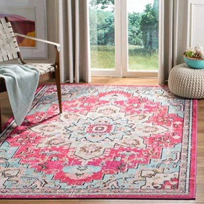 Abbildung von SAFAVIEH Distressed Teppich für Wohnzimmer, Esszimmer, Schlafzimmer Madison Collection, Kurzer Flor, Fuchsia und Blau, 122 X 183 cm