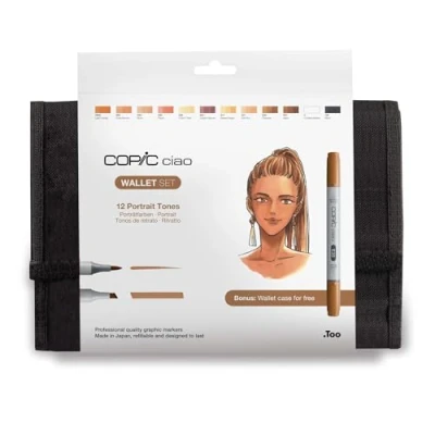 Abbildung von COPIC Ciao Marker 12er Manga Set &quot;Porträtfarben&quot; im Wallet, Allround Layoutmarker mit einer mittelbreiten und Brush Spitze