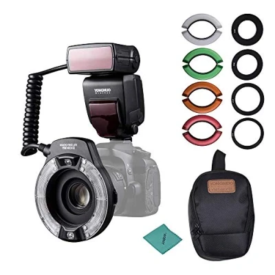 Abbildung von YONGNUO Professionelles YN14EX II Makro Ring Blitzlicht Kit mit großen LCD Display Adapterringen Farbtemperaturfilter Hot Shoe Mount Unterstützung M/TTL Blitz für Canon DSLR Kameras