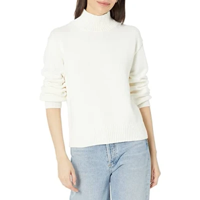 Abbildung von Amazon Essentials Damen Pullover aus Baumwolle mit hohem Stehkragen (erhältlich in Übergröße), Eierschalenweiß, S