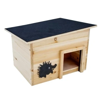 Abbildung von Spetebo Igelhaus Holz Igelhotel mit Labyrinth Eingang und schwarzem Flachdach, 32 x 21 cm