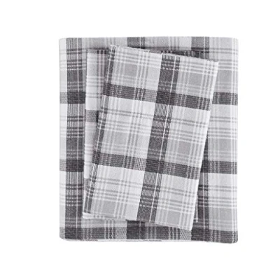 Abbildung von WOOLRICH Baumwoll Bettwäsche Set, Cottage Charms Aufdruck, 100% Flanell warm und flauschig, Queen Size Bettlaken, Spannbetttuch für bis zu 35,6 cm Matratze, Grau