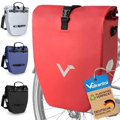 Abbildung von Valkental Große &amp; wasserdichte Gepäckträgertasche 20L Füllvolumen Fahrradtasche für Gepäckträger mit Reflektoren in Rot