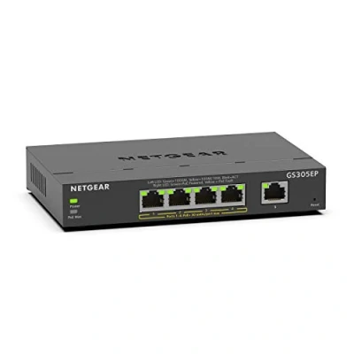 Abbildung von NETGEAR 5 Port Gigabit Ethernet Smart Managed Plus PoE Switch (GS305EP) mit 4 x PoE+ @ 63W, Desktop/Wandhalterung