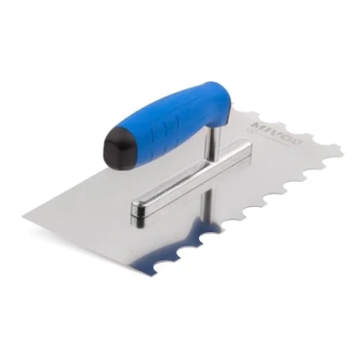 Abbildung von Mivos Halbrunde Zahnglättekelle 20x10 mm Edelstahl Gezahnt Glättekelle 270 x 130 Zahnkelle mit Softgriff Rostfreie Fliesenkelle Torbogenzahnung 20 10 Traufel Made in EU