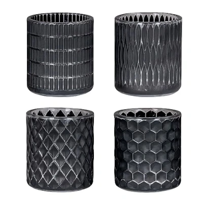 Abbildung von Levandeo® Teelichthalter, 4er Set Teelichthalter Schwarz Glas Windlicht Tischdeko Kerzenhalter