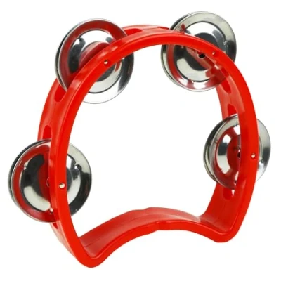 Abbildung von A Star Kleines Halbmond Tamburin aus Kunststoff im Cutaway Design, 4 einzelne Metallklingelglocken Rot