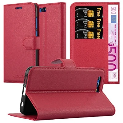 Abbildung von Cadorabo Hülle kompatibel mit Honor 9 Handyhülle aus Premium Kunst Leder Flip Klappbare Stoßfeste Magnetische [Standfunktion] [Kartenfächern] Cover für Tasche in Rot