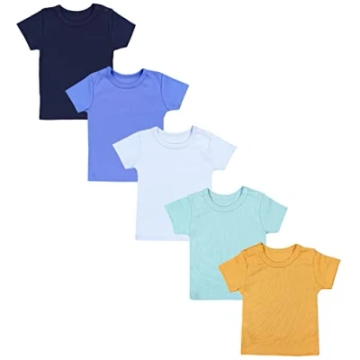 Abbildung von TupTam Baby Jungen Kurzarm T Shirt mit Aufdruck Unifarben Sterne Streifen 5er Set, Farbe: Mehrfarbig 5, Größe: 86