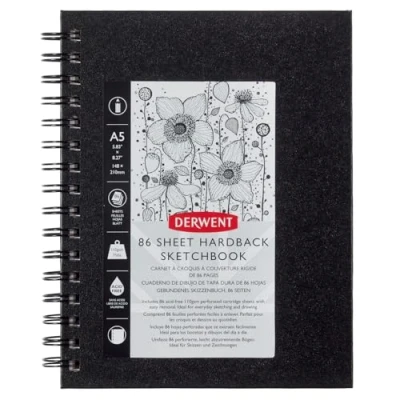 Abbildung von Derwent Hardcover Skizzenbuch, A5 Hochformat, Sketch Buch zum Zeichnen &amp; Schreibe, 86 Blatt, Säurefreies Papier, Spiralgebunden, Professionelle Qualität, 2301608