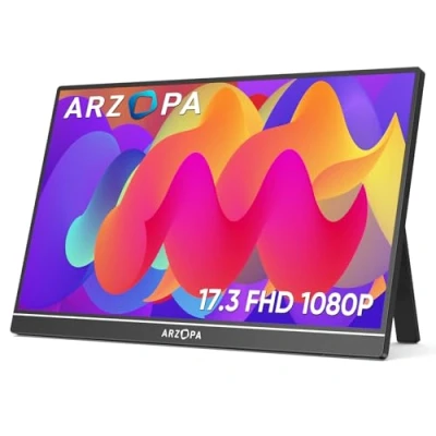 Abbildung von ARZOPA 17.3 Zoll Großer Portabler Monitor, 1920x1080 FHD HDR IPS Monitor mit Standfuß für Laptop, HDMI USB C Externer Zweiter Bildschirm PC/Mac/PS3/4/5/Xbox (A1M