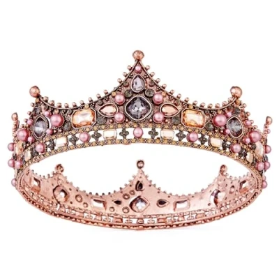 Abbildung von Vofler Barock Krone, Vintage, rund, volle Größe, Retro Stirnband, Kristall Strassperlen, Haar Schmuck, Dekoration für Damen, Mädchen, Braut, Prinzessin, Geburtstag, Hochzeit, Festzug, Party