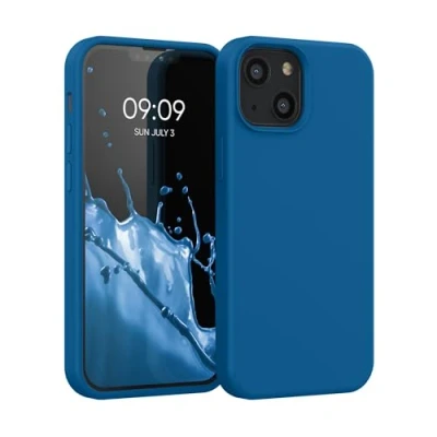 Abbildung von kwmobile Hülle kompatibel mit Apple iPhone 13 Mini Silikon Handy Case Handyhülle weiche Oberfläche kabelloses Laden Blue Reef