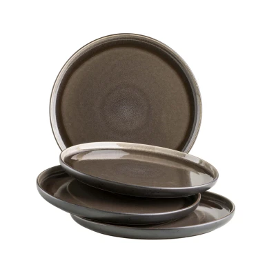 Abbildung von MÄSER Serie Niara, Modernes Dessertteller Set für 4 Personen in aufregendem Vintage Look, kleine Teller aus Keramik, Steinzeug, Grau/Schwarz