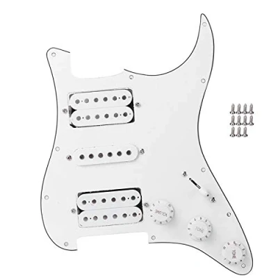 Abbildung von Gitarren Schlagbrett, Prewired Schlagbrett Loaded Pickguard mit Humbucker Tonabnehmer Set f¨¹r Ersatzteile E Gitarren(Wei?)
