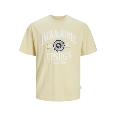 Abbildung von Jack &amp; Jones Jorlucca Branding CREW NECK Tshirt print, Herren, Größe: Medium, Italian straw