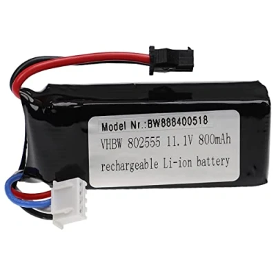 Abbildung von vhbw Akku kompatibel mit SM Stecker für Modellbau z.B. Racing Car, Helikopter, Flugzeug (800mAh, 11,1V, Li Polymer, 65 x 25 23 mm)