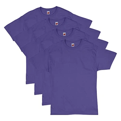 Abbildung von Hanes Herren Short Sleeve Pack, Essentials Crewneck Cotton T Shirt, 4 Or 6 Pack Hemd, Violett, Stück, L (4er