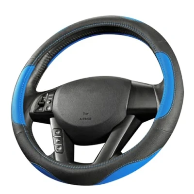 Abbildung von Coofig Auto Lenkradbezug aus Microfiber Leder, Langlebig, A Atmungsaktiv, Passend für die Meisten Autos, Warm im Winter, Universal Größe Lenkradhüllen 38cm (15 Zoll)