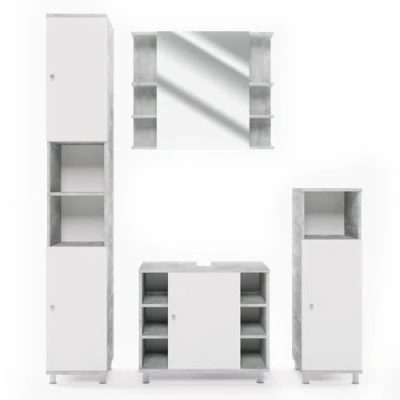 Abbildung von Vicco Badmöbel Set Fynn, Beton/Weiß, 4 Teile, (4 er Set, St., Set)