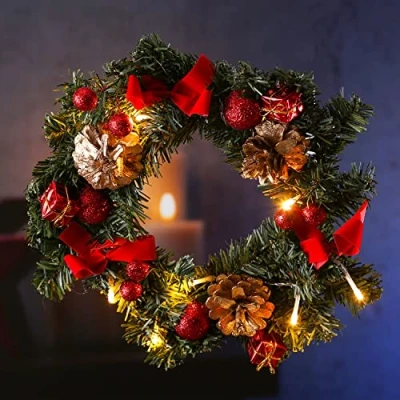 Abbildung von MARELIDA Dekokranz LED Tannenkranz Türkranz Weihnachtskranz D: 30cm 10 Innen rot gold