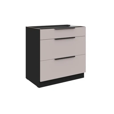 Abbildung von Küchen Unterschrank 80 cm Küche Arona Kaschmir beige matt + Schwarz Soft Close Küchenzeile Küchenblock