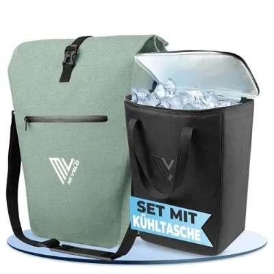 Abbildung von MIVELO 2in1 Fahrradtasche Gepäckträgertasche wasserdicht 100% PVC frei + Laptopfach Schultergurt Fahrrad Tasche für Gepäckträger 1 STK (Mint, Mit Kühltasche)
