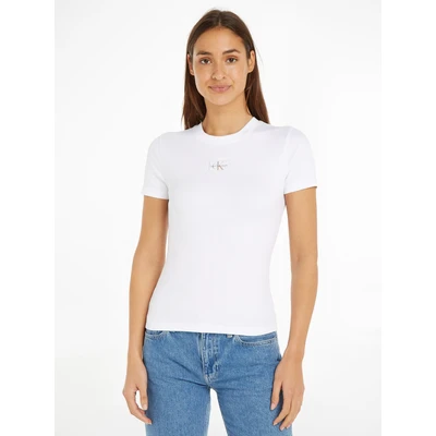 Abbildung von Calvin Klein Jeans Label Tshirt print, Damen, Größe: XS, Bright white