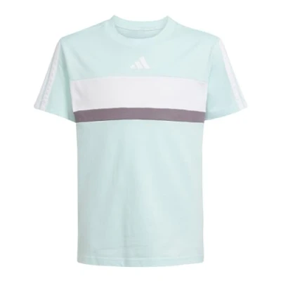 Abbildung von adidas Unisex Kinder Seasonal Essentials TIBERIO 3 Stripes T Shirt, semi Flash Aqua/White, 9 10 Years