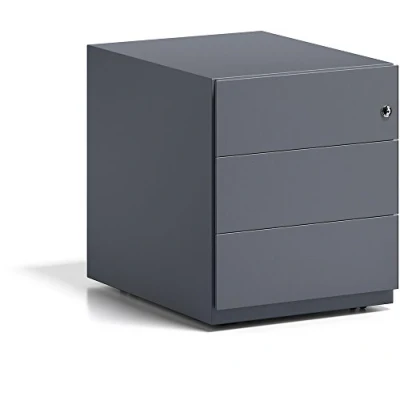 Abbildung von BISLEY Rollcontainer Note mit Griffleiste, 3 Universalschubladen, Metall, 634 Anthrazitgrau, 56.5 x 42 49.5 cm