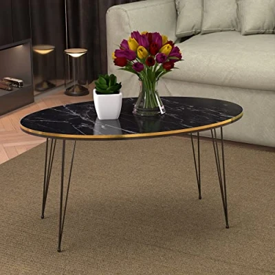 Abbildung von en.casa Couchtisch, »Hirtshals« 41 x 90 50 cm ovale Tischplatte Marmor, schwarz / Gold