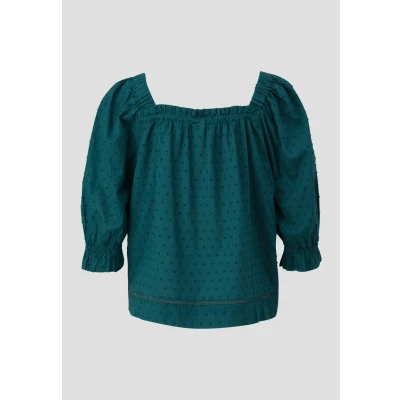 Abbildung von QS Offshoulder MIT Dobbystruktur Bluse, Damen, Größe: 32, Petrol